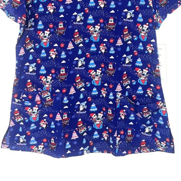 GT Performance Christmas Penguin Print Scrub Top Womens Medium Blue New - Picture 4 of 11